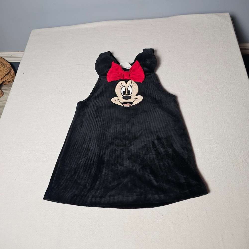 HM Disney Minnie Mouse Black Corduroy Velour Pinafore Jumper Dress Girls 5T 6